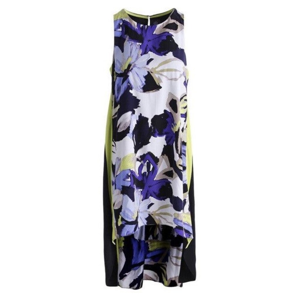 Vince Camuto dress tunic hi-low lime floral abstract print halter sleeveless 10